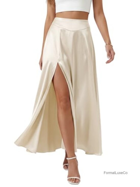 Dresses & Skirts - Heavyweight Satin High Waist Maxi Skirt with Pockets & Side Slit